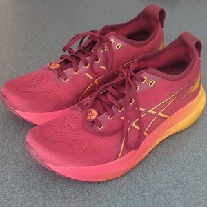 Asics Women's Burgundy and Yellow Athletic Shoes